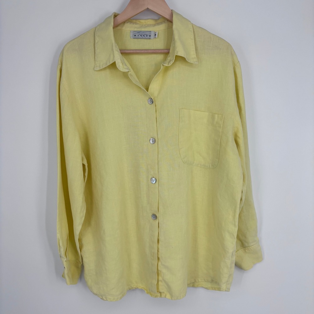 Willow Button Up Shirt Womens Small Yellow Linen Long Sleeve Coastal Minimalist